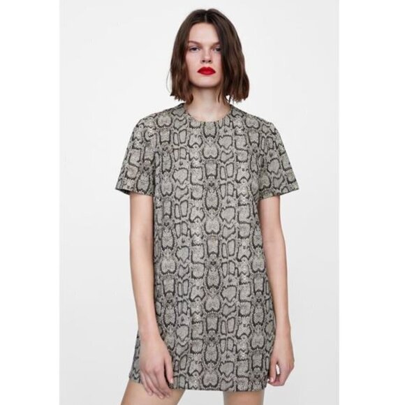 Zara Snakeskin Print Jacquard Mini Shift Dress - Picture 1 of 7